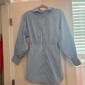Light Blue Button-Front Shirt Dress